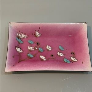 Vintage MCM Pink Floral Decorative Tinket tray Gerta Hacker